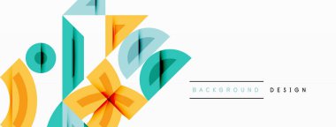 Soyut geometrik şekiller, canlı turuncu, deniz mavisi renkleri baskın bileşim. Minimalist tasarım, temiz çizgiler modern estetiği akla getiriyor. Arkaplanda metin ögeleri.