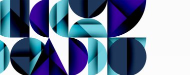 Soyut geometrik bileşim. Üst üste binen daireler, kareler dinamik desenler oluşturur. Gözlük mavi, deniz mavisi baskın tasarım. Minimalist estetik, modern his. Temiz hatlar, dengeli düzenleme.