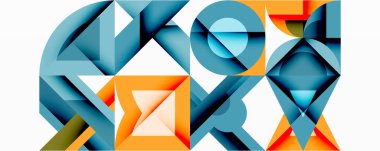 Soyut geometrik bileşim. Üst üste binen şekiller dinamik görsel efekt yaratır. Mavi, turuncu, gri tonlar tasarımda baskın. Modern, minimalist estetik.