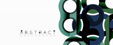 Soyut tasarım özellikleri üst üste binen daireler, kareler. Koyu yeşil, lacivert, beyaz renkler modern estetik yaratıyor. Minimalist kompozisyon arka planlara, sunumlara uyuyor.