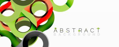 Parlak renkli daireler, dinamik soyut tasarım yaratarak örtüşüyor. Yeşil, kırmızı, gri renkler kompozisyona hakim. Arkaplan ve sunumlar için modern grafik ögesi.