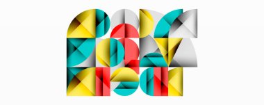 Soyut geometrik bileşim. Renkli şekiller, üçgenler, kare şeklinde P harfi modern tasarım, temiz çizgiler, parlak palet, minimalist estetik..