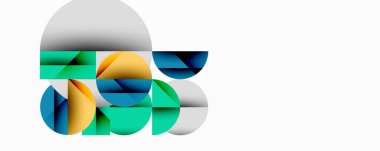 Soyut geometrik bileşim. Üst üste binen daireler, dikdörtgenler dinamik görsel efekt yaratır. Renkler arasında deniz mavisi, turuncu, mavi, gri var. Minimalist tasarım, temiz çizgiler, modern estetik..