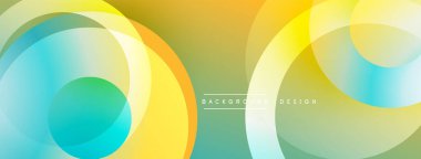 Soyut renkli çemberler dinamik görsel efektler yaratıyor. Renkli gölgeler sarı, turuncu, yeşil, turkuaz karışımı. Arkaplan ve sunumlar için uygun modern tasarım.