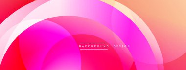 Soyut tasarım, üst üste binen daireler, canlı pembeler, kırmızılar, portakallar. Gradyan geçişler düzgün bir görsel akış yaratır. Modern, dinamik arkaplan ögesi.