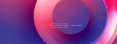 Soyut, enerjik çemberler çakışıyor ve gradyan etki yaratıyor. Pembe, mor, mavi renkler düzgün bir şekilde harmanlanır. Sancaklar, sunumlar ve arkaplanlar için modern tasarım uygun.