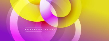 Soyut, canlı çemberler dinamik bir değişim etkisi yaratıyor. Sarılar, morlar, portakallar güzelce harmanlanır. Arkaplan ve sunumlar için uygun modern tasarım.