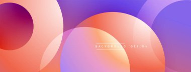 Üst üste binen daireler içeren soyut kompozisyon, mordan turuncuya kayan gradyanlar. Yumuşak renk paleti modern, dinamik görsel deneyim yaratır. Minimalist tasarım arka planlar için uygundur.