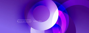 Soyut mor tasarım, üst üste binen daireler. Gradyan gölgeler derinlik yaratır, modern estetik. En küçük metin, merkez şekillerin altında arkaplan tasarımı okur.