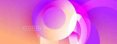 Soyut arkaplan özellikleri üst üste binen daireler, şeftaliden menekşe rengine doğru değişen gradyanlar. Modern tasarım akıcılığı, dinamizmi, aydınlanmayı çağrıştırıyor. Minimalist estetik.