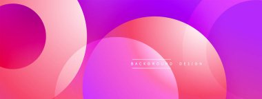Soyut arkaplan özellikleri üst üste binen daireler, pembeden mora doğru değişen gradyanlar. Modern tasarım akıcılığı, yumuşaklığı, görsel uyumu çağrıştırıyor. Dijital projeler için minimalist estetik.