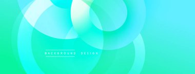 Soyut arkaplan özellikleri üst üste binen şeffaf çemberler. Yeşilden turkuaza geçişler yumuşak, akışkan görsel efektler yaratır. Dijital projeler için uygun minimalist tasarım.