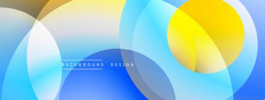 Soyut renkli çemberler dinamik görsel efektler yaratıyor. Yumuşak gradyanlar sarı, mavi, beyaz, kahverengi renkleri harmanlarlar. Modern arkaplan tasarımı ögesi.