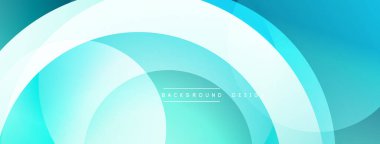 Soyut arkaplan özellikleri üst üste binen dairesel katmanlar. Gölgeler canlı turkuazdan soluk suya kadar değişebiliyor, dinamik görsel efekt yaratıyor. Minimalist tasarım, modern estetik.