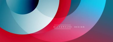 Soyut katmanlı daireler dinamik görsel akış yaratır. Mavi, kırmızı, beyaz renkler harmanlanarak modern arka plan tasarımını oluşturuyor. Yumuşak eğimler derinlik ve doku sunar.