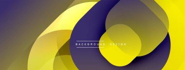 Üst üste binen daireler, gradyanlar içeren soyut kompozisyon. Sarı, altın, mor renkler modern görsel deneyimler yaratır. Özgeçmiş ve sunumlar için uygun minimalist tasarım.