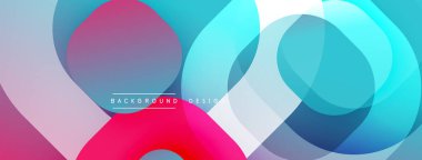 Soyut renkli çakışan daireler dinamik görsel efekt yaratır. Pembenin, morun, turkuazın, beyazın tonlarında modern estetik var. Düz geçişler, basit şekiller..