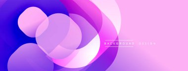 Soyut arkaplan özellikleri üst üste binen şeffaf çemberler. Derin mordan canlı pembeye geçiş dinamik görsel efekt yaratır. Dijital projeler için modern tasarım ögesi.