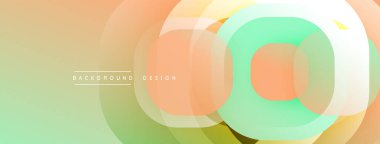 Soyut arkaplan özellikleri üst üste binen şeffaf çemberler. Renkler soluk yeşilden şeftaliye karışıp yumuşak bir değişim etkisi yaratıyor. Dijital projeler için uygun minimalist tasarım.
