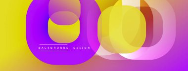 Soyut, enerjik tasarım, üst üste binen daireler. Kademeli geçişler mor, sarı renkleri harmanlıyor ve modern görsel efekt yaratıyor. Minimalist stil biçimi, rengi vurgular.