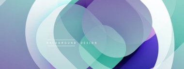 Üstüste binen şeffaf daireler içeren soyut bir kompozisyon. Renkler turkuazdan, mordan beyaza karışır ve dinamik görsel akış yaratır. Arka planlar için modern tasarım ögesi.