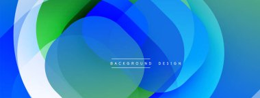 Soyut tasarım, üst üste binen daireler, maviden yeşile doğru değişen gradyanlar. Yumuşak, akışkan şekiller dinamik görsel efektler yaratır. Modern, temiz estetik.