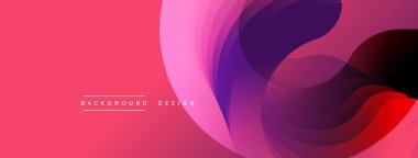 Soyut akış şekilleri dinamik görseller yaratır. Pembe, mor renkler kompozisyona hakim. Modern tasarım hareket, derinlik ve enerji öneriyor. Metin elementi ile minimalist estetik.