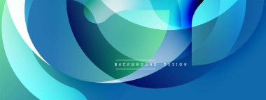 Soyut sıvı şekilleri mavi ve yeşillikleri harmanlıyor. Üst üste binen daireler dinamik bileşim yaratır. Yumuşak eğimler hareket ve derinlik olduğunu gösteriyor. Minimum metin arkaplan tasarımı okur.