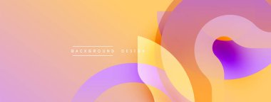 Soyut arkaplan özellikleri üst üste binen renkli şekiller. Yumuşak eğimler turuncu, sarı, mor renkleri harmanlayarak modern tasarımı oluşturur. Minimalist estetik, pürüzsüz geçişler.