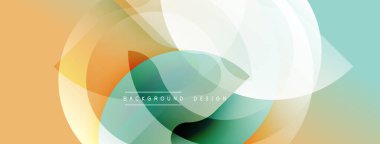 Soyut akış katmanları modern tasarım yaratır. Yumuşak eğimler turuncu, deniz mavisi, yeşil, beyaz karışımı. Minimalist bileşim hareketi, enerjiyi, akıcılığı akla getiriyor. Sunumlar için mükemmel arkaplan.