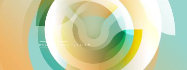 Soyut dairesel tasarım. Üstüste binen yarı saydam şekiller dinamik görsel efekt yaratır. Yumuşak renk paleti yeşiller, maviler, sarılar, portakallar içerir. Modern arkaplan dokusu.