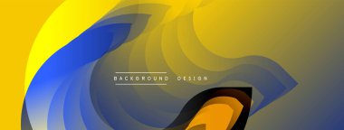 Soyut sıvı şekilleri, canlı sarı, mavi, gri gradyanlar. Modern tasarım, dinamik kompozisyon, pürüzsüz geçişler görsel ilgi yaratır. Minimalist estetik.