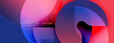 Soyut sıvı şekilleri canlı pembeleri, morları, mavileri, kırmızıları harmanlıyor. Üst üste binen daireler dinamik bileşim yaratır. Modern tasarım teknoloji, yenilik ve enerji öneriyor. Arkaplan metni arkaplan tasarımı okur.