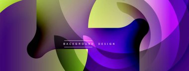 Soyut sıvı şekilleri örtüşür, canlı gradyanlar yaratır. Mor, sarı, yeşil renkler düzgün bir şekilde harmanlanır. Modern tasarım hareketi, enerjiyi, görsel ilgiyi çağrıştırıyor.