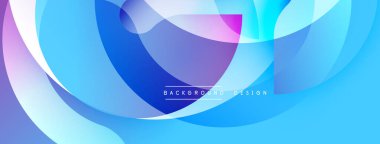 Soyut sıvı şekilleri örtüşür, dinamik mavi, mor gradyanlar yaratır. Yumuşak kıvrımlar hareketi, modern estetiği akla getiriyor. Metin arkaplan tasarımı okur.