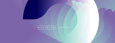 Soyut gradyan şekiller dinamik bileşim oluşturur. Dairesel katmanlar mor, deniz mavisi ve beyaz renkleri harmanlıyor. Modern tasarım akışı, hareketi, derinliği çağrıştırıyor. Minimalist estetik.