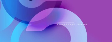 Soyut sıvı şekilleri örtüşür, parlak mor ve mavi renkler yaratır. Modern tasarım, hareket ve derinlik öneriyor. Minimum metin arka plan tasarımı okur. Yumuşak geçişler kompozisyona hakim..