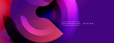 Soyut gradyan katmanlar dinamik bileşim oluşturur. Dairesel şekiller çakışıyor, sıvı formları oluşturuyor. Derin morlar canlı pembelere dönüşür, modern estetik sunar..