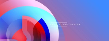 Soyut renkli tasarım üst üste binen dairesel katmanlar içerir. Pembe, mavi, kırmızıdan mora geçiş, dinamik görsel efekt yaratır. Modern arkaplan.