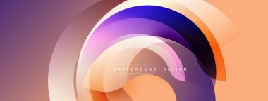 Soyut arkaplan özellikleri katmanlı, şeffaf daireler. Renkler turuncu, mor renkten bej rengine geçiyor. Modern tasarım akıcılık, derinlik ve görsel uyumu çağrıştırır..