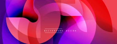 Soyut renkli örtüşen şekiller dinamik görsel efekt yaratır. Gradyan renkler harmanlanarak modern arkaplan tasarımı oluşturur. Yumuşak kıvrımlar hareketi, enerjiyi gösterir.