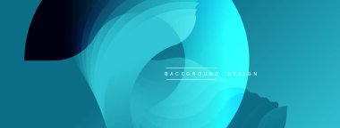 Soyut akış şekilleri dinamik bileşimler yaratır. Derece mavisi hareket ve derinliği gösterir. Minimum metin arkaplan tasarım ögesini gösterir. Modern estetik.