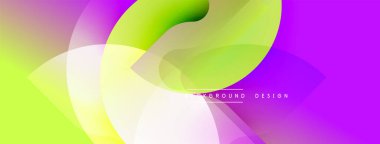 Soyut, enerjik bir arkaplan. Üstüste binen yarı saydam şekiller dinamik bileşim oluşturur. Renkli kireç, sarı, mor. Dijital projeler için modern tasarım.