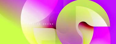 Soyut, enerjik arka plan, üst üste binen daireler, akışkan şekiller. Renk değişimi, pembe, sarı, yeşil dinamik görsel efekt. Modern tasarım ögesi.