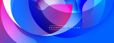 Soyut sıvı şekilleri örtüşür, canlı gradyanlar yaratır. Mavi, mor, pembe renkler kompozisyona hakim. Arka planlar ve sunumlar için modern tasarım öğesi. Pürüzsüz geçişler hareketi akla getiriyor.