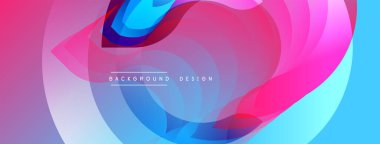 Soyut canlı katmanlar girdap oluşturur, dinamik bileşim. Pembe, mavi, mor renkler pürüzsüz bir şekilde karışır ve sıvı şekiller oluşturur. Modern tasarım enerjiyi ve hareketi çağrıştırıyor..