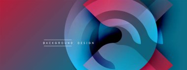 Soyut geometrik tasarım. Eşmerkezli daireler çakışıyor, dinamik görsel efekt yaratıyor. Renkler, mor, mavi, pembeleşen modern arka plan. Yumuşak eğimler derinliği artırır.