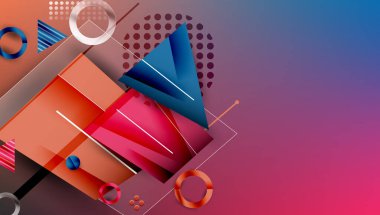 Soyut geometrik bileşim. Şekiller çakışıyor, dinamik görsel etki yaratıyor. Maviden pembeye geçiş. Modern tasarım elemanları.