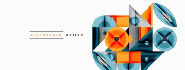 Soyut geometrik bileşim. Üst üste binen şekiller, dinamik görsel ilgi yaratır. Turuncu, gri, mavi renkler tasarımda baskın. Minimalist tarz, modern estetik. Temiz hatlar, dengeli oranlar..