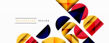 Soyut geometrik şekiller örtüşür, dinamik bileşim yaratır. Sarı, kırmızı, donanma renkleri tasarımda baskın. Minimalist tarz, modern estetik. Temiz çizgiler, canlı renkler..
